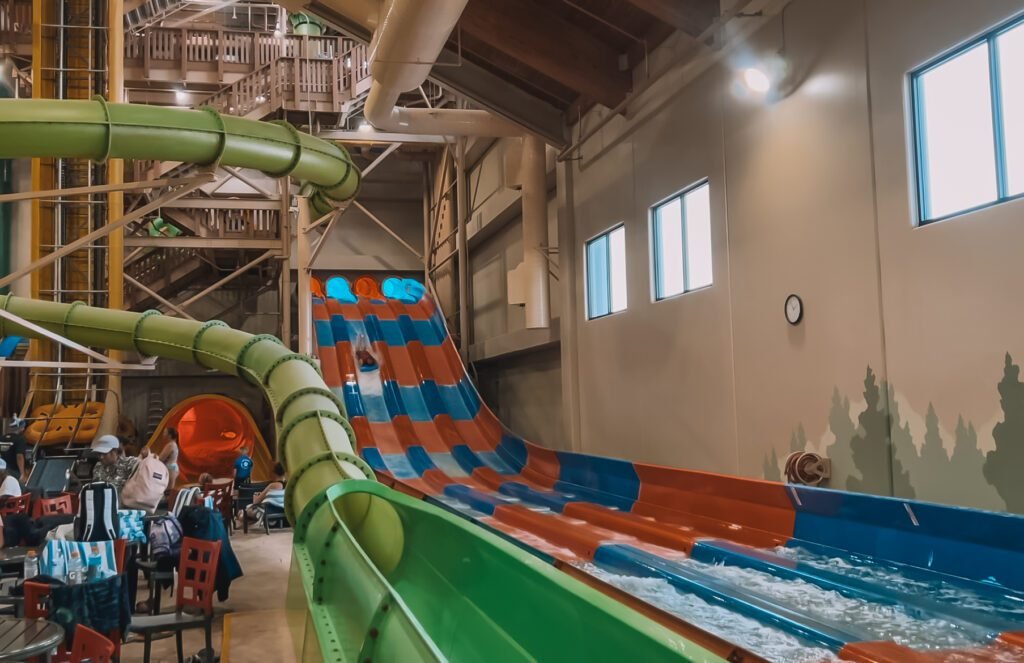 The water slides at the Great Wolf Lodge water park in Colorado Springs, CO.