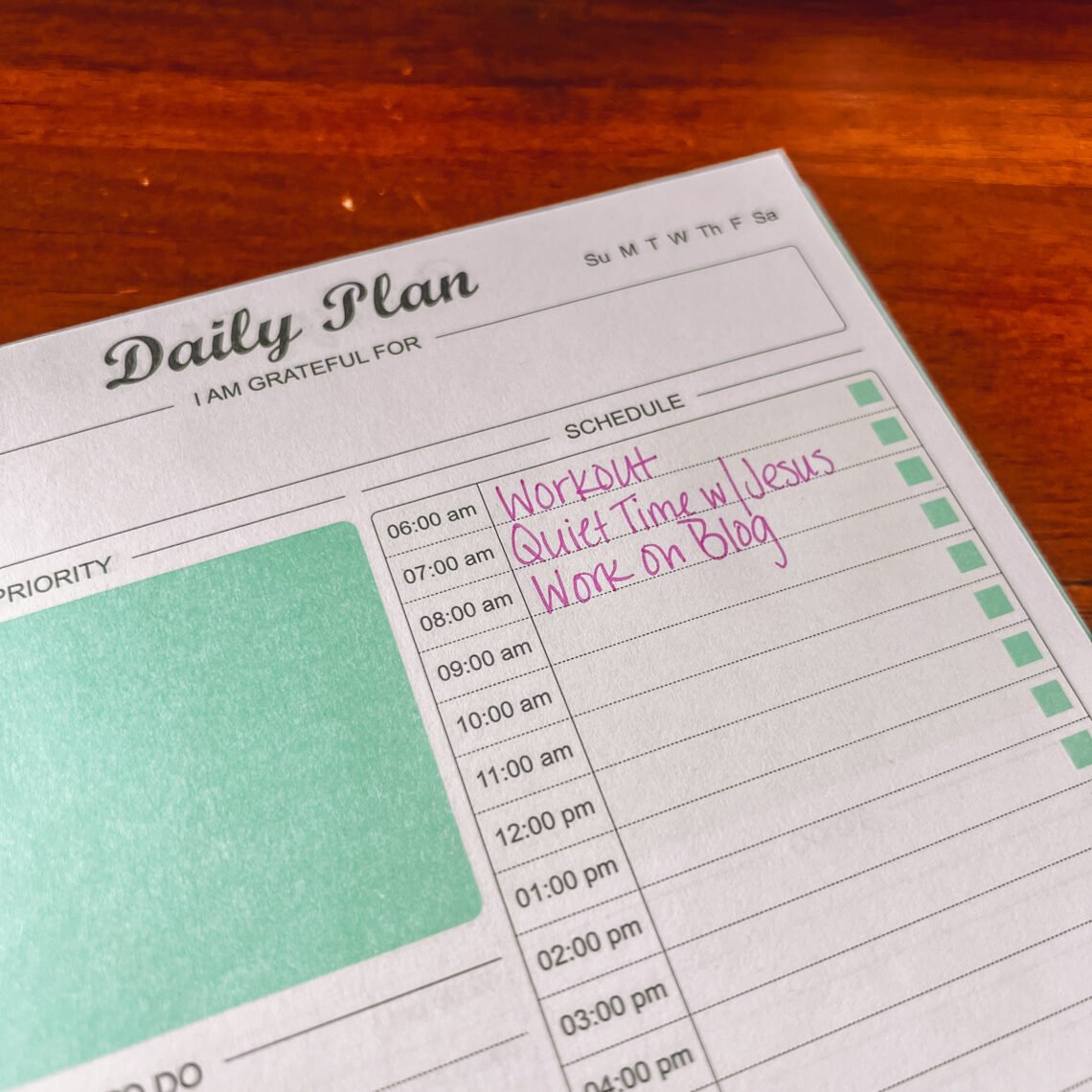 Daily Planner showing a morning routine.