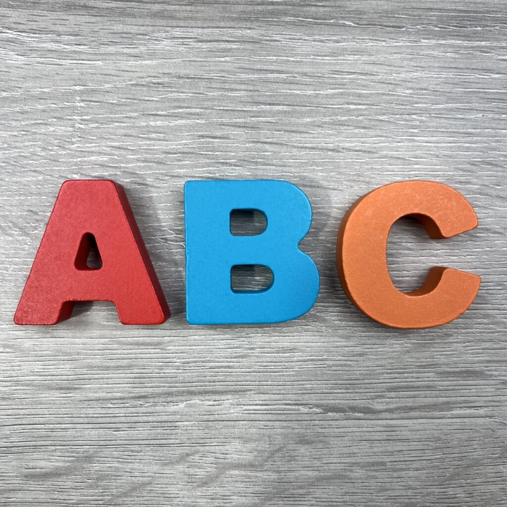 Colorful letter blocks are great for teaching toddlers their ABCs.
