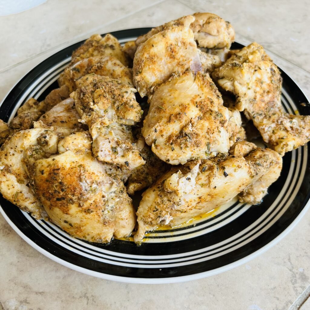 Juicy and flavorful chicken pressure cooked in an Instant Pot.