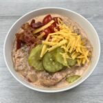 A delicious bowl of loaded Keto cheeseburger soup.