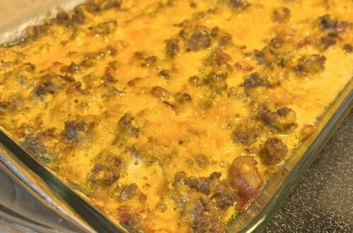 A fresh baked cheesy bacon and beef carnivore casserole. A low-carb, protein-packed, and super simple family dinner.