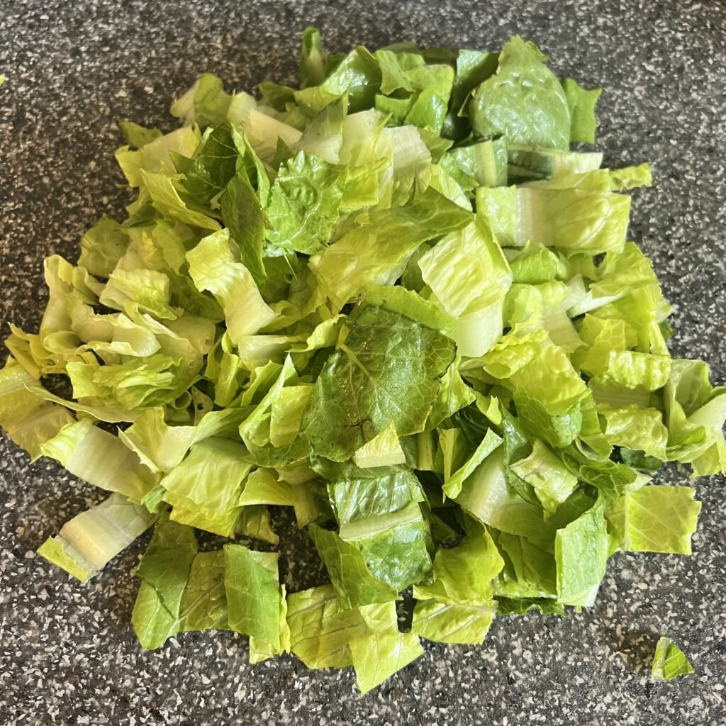 Fresh chopped romaine lettuce.