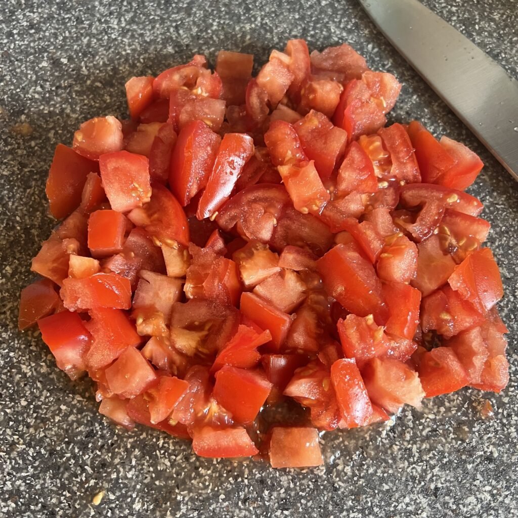 Fresh juicy chopped tomatoes.