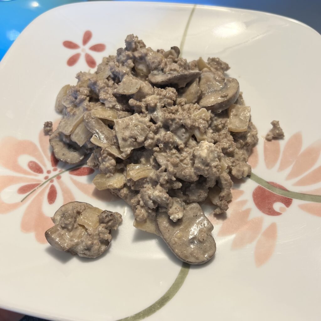 A steamy and creamy plate of low-carb beef stroganoff