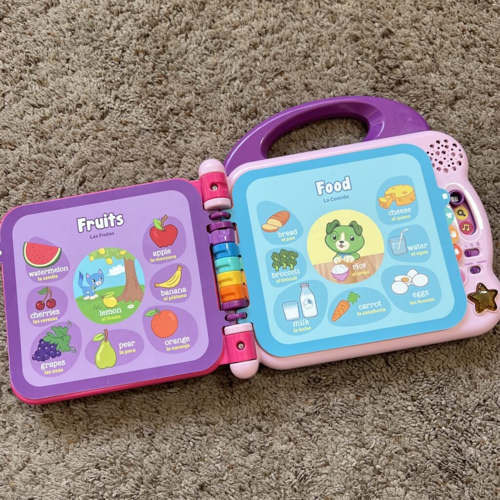 A picture of the inside of the Lead Frog Scout & Violet 100 Words Book.
