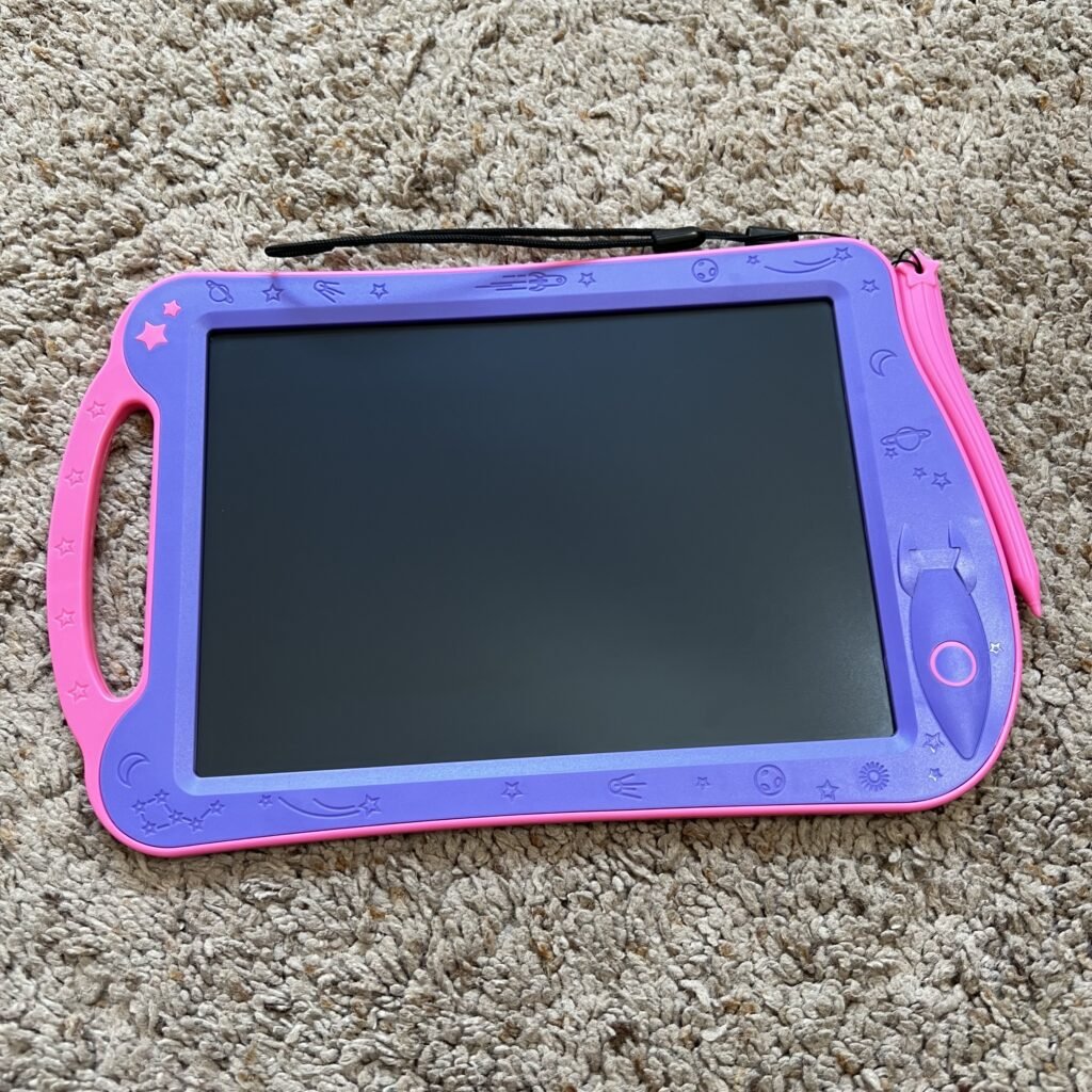 An overhead shot of an Astrodraw drawing pad. This is a great, mess-free drawing board for toddlers.