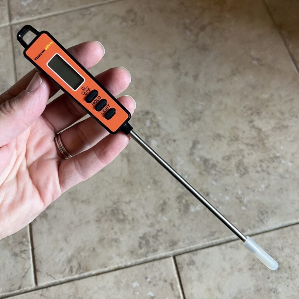 A close-up shot of the Therm4Pro long stick thermometer. This is a very hand and must-have tool for moms in the kitchen.