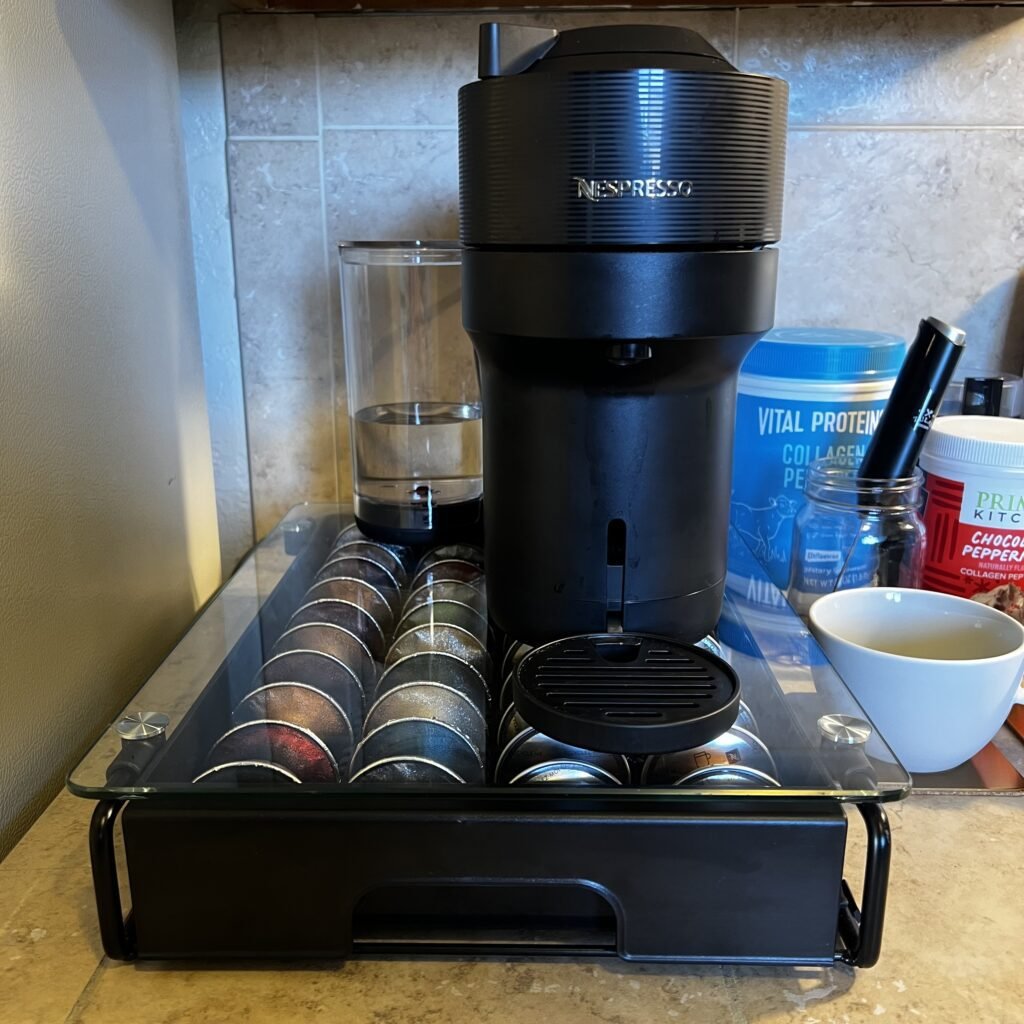 The Nespresso Vertuo Pop+ is a wonderful and simple to use coffee maker. For any mamas who love coffee, this is a must on your kitchen essentials for moms list.